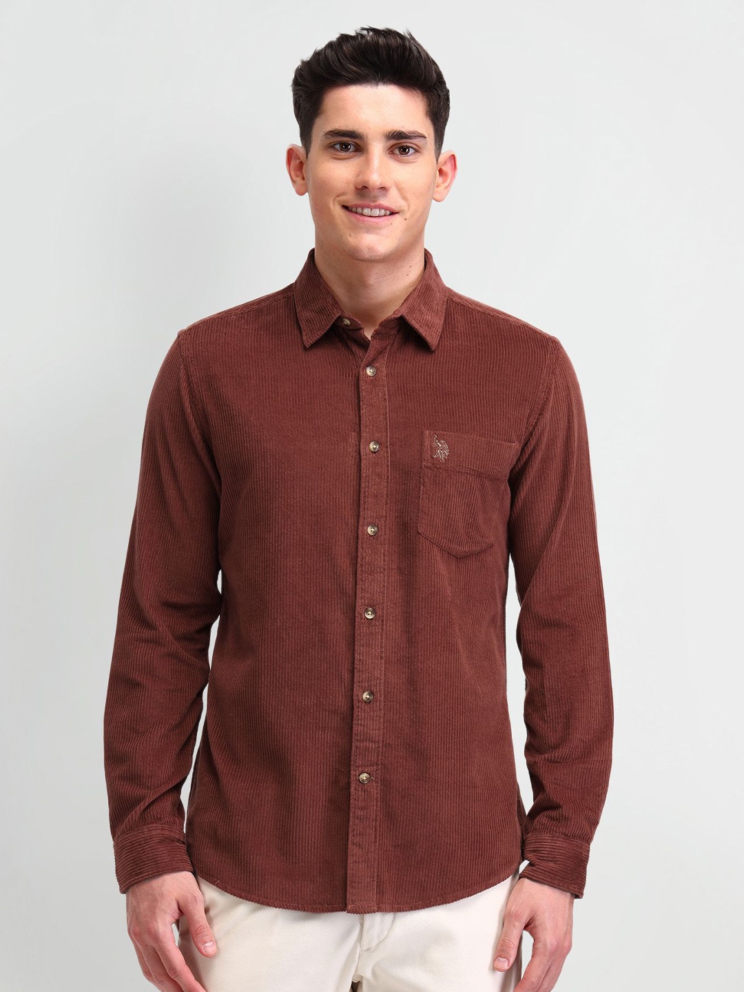 

U.S. Polo Assn. Denim Co. Men Manhattan Spread Collar Solid Cotton Slim Fit Casual Shirt, Rust