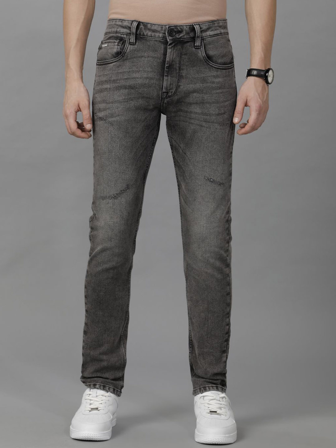 

Voi Jeans Men Mid-Rise Heavy Fade Stretchable Regular Jeans With belt loops, Grey