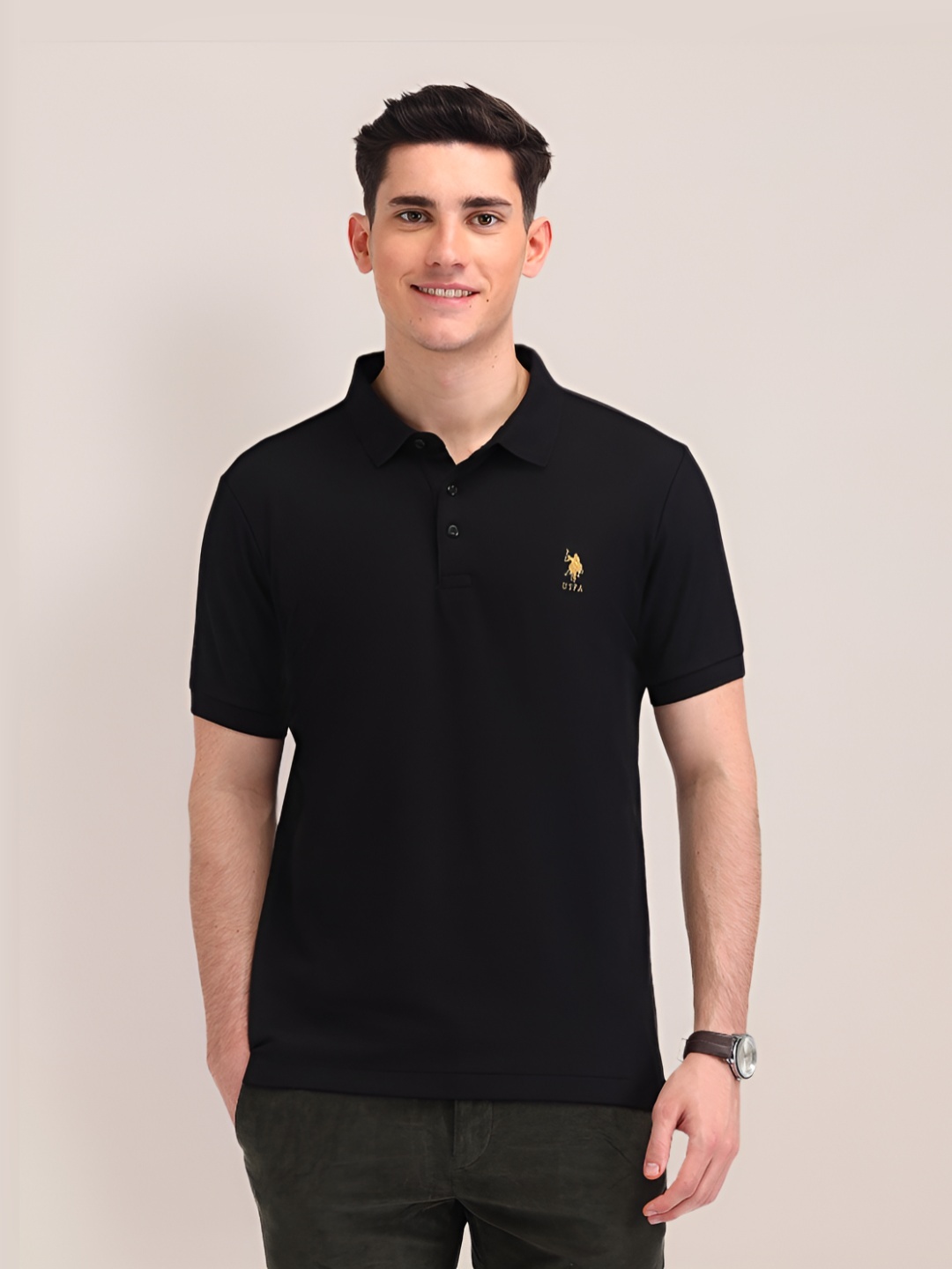 

U.S. Polo Assn. Men Solid Polo Collar Cotton Slim Fit T-shirt, Black