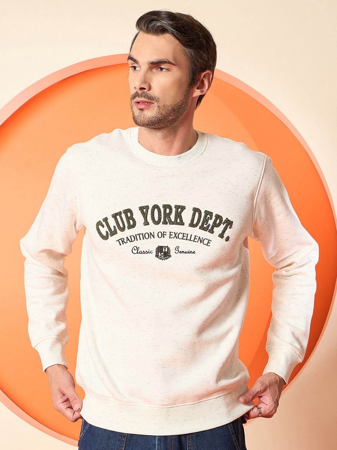 

Club York Men Printed Round Neck Sweatshirt, Grey