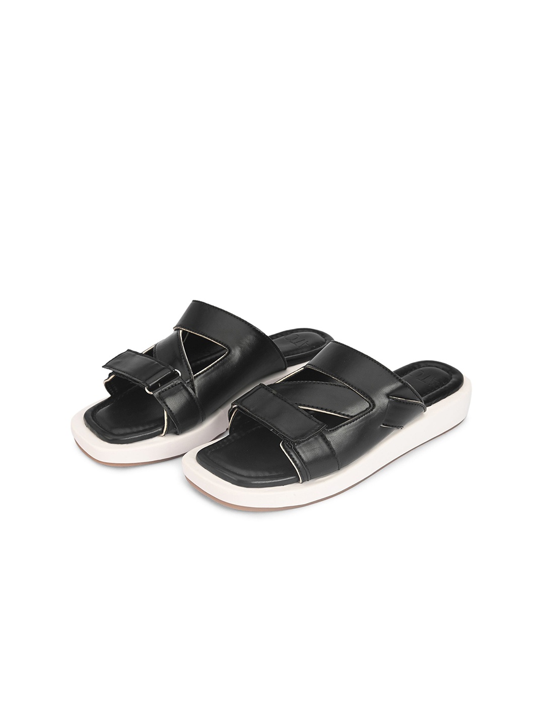

ALL TABS OPEN Women PU Platform Sandals with Buckles, Black