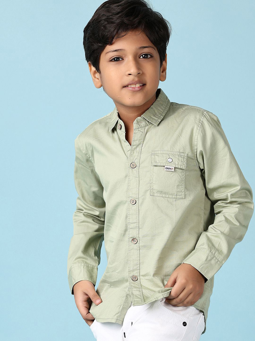 

V-Mart Boys Spread Collar Solid Cotton Casual Shirt, Green