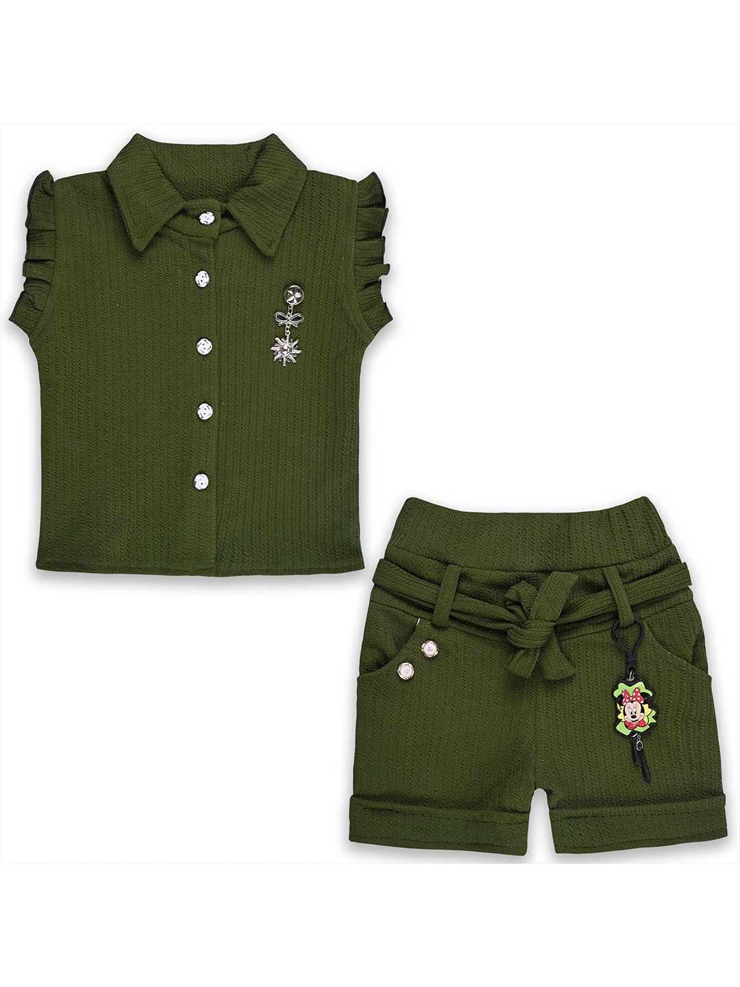 

Wish Karo Girls Shirt Collar Top with Shorts, Green