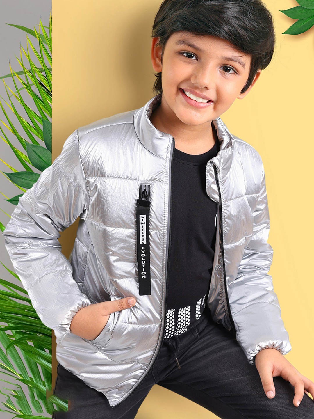 

ARIAS By LARA DUTTA Boys Mock Collar Solid Casual Padded Jacket, Grey