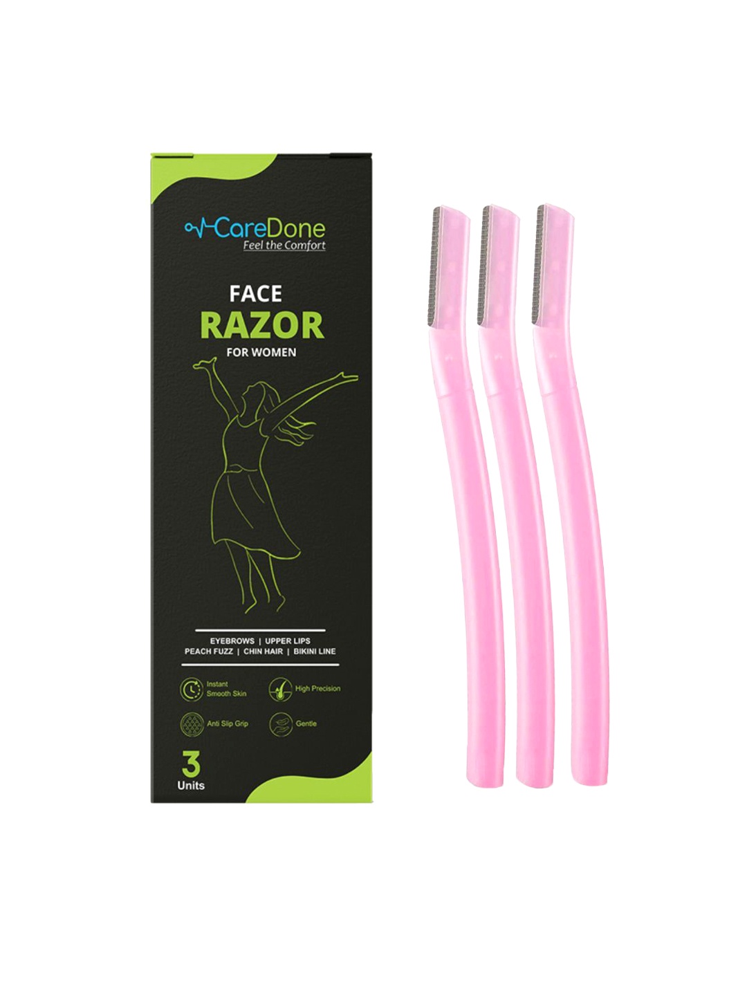 

CareDone Set of 3 Pain Free & Safe Face Razor for Eyebrows, Upper Lips, Chin, Side Locks, Pink