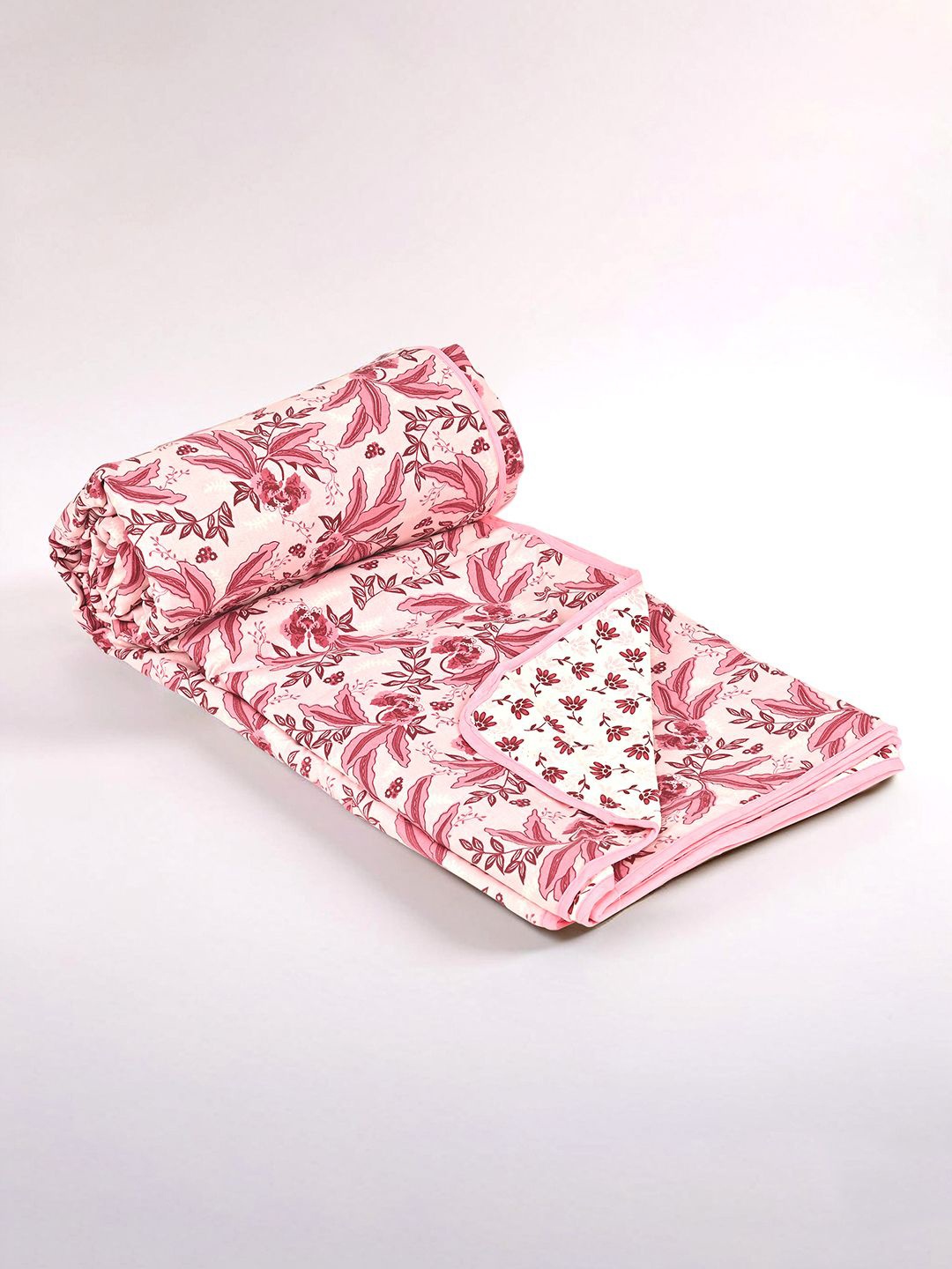 

Kuber Industries Pink & Brown Floral Printed Cotton 210 GSM Double Bed Blanket