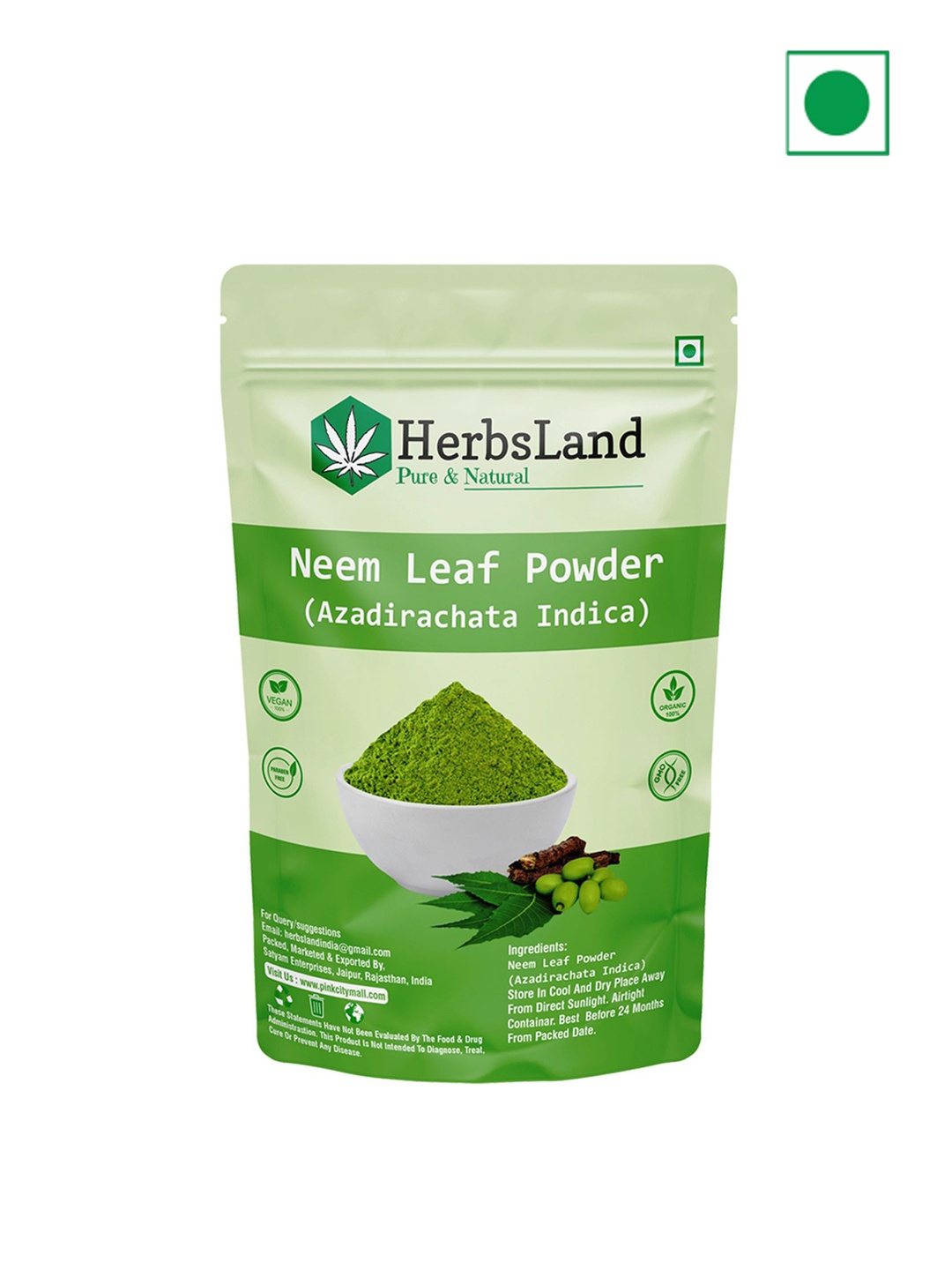 

HerbsLand Neem Leaf Powder For Acne & Pimple Control - 100 g, Green