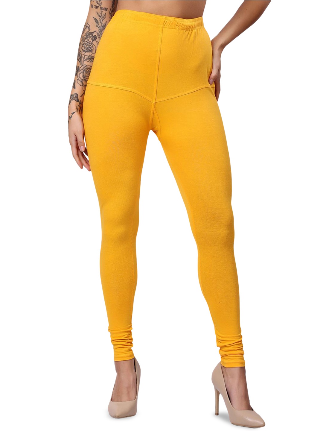 

Keviv Women Cotton Knitted Churidar-Length Legging, Yellow