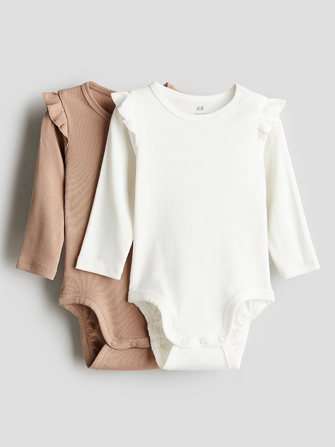 

H&M Boys Pack Of 2 Cotton Long Sleeved Bodysuit, White