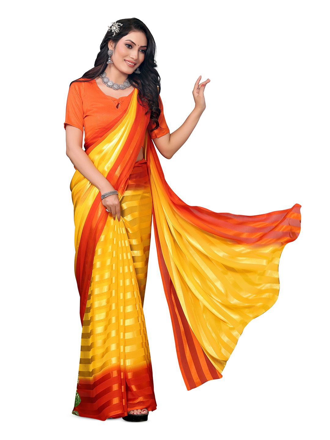 

Moda Rapido Women Striped Saree, Yellow