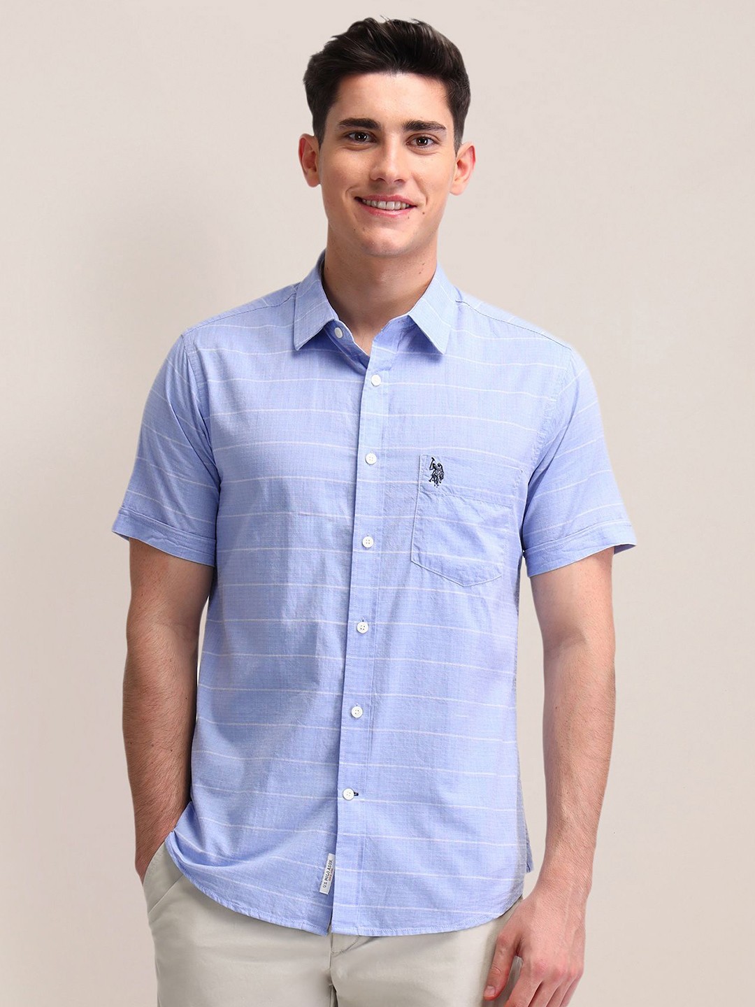 

U.S. Polo Assn. Men Classic Horizontal Striped Cotton Tailored Fit Casual Shirt, Blue