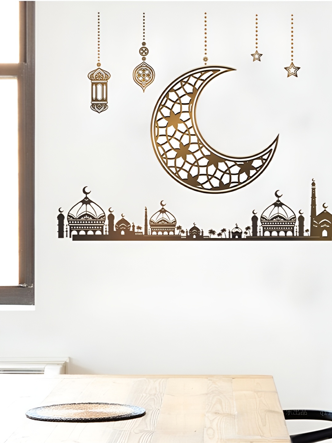 

Asian royal Gold Toned & Black Ramdan Moon Star Printed Wall Sticker