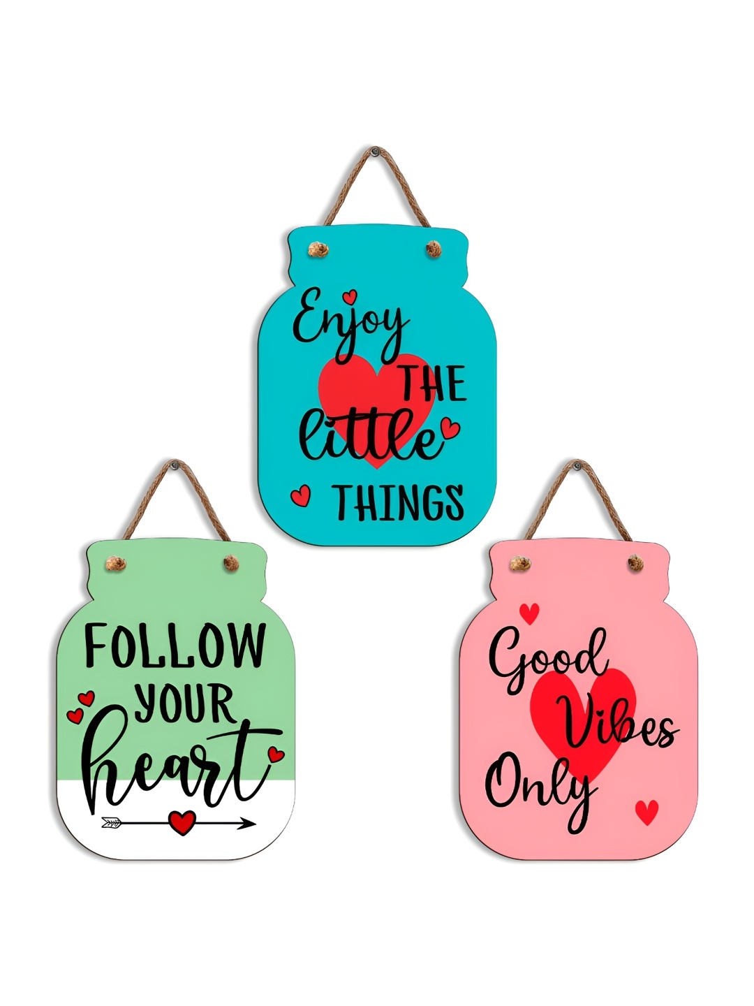 

SEHAZ ARTWORKS Green & Blue 3 Pieces Printed Wooden Wall Hangings