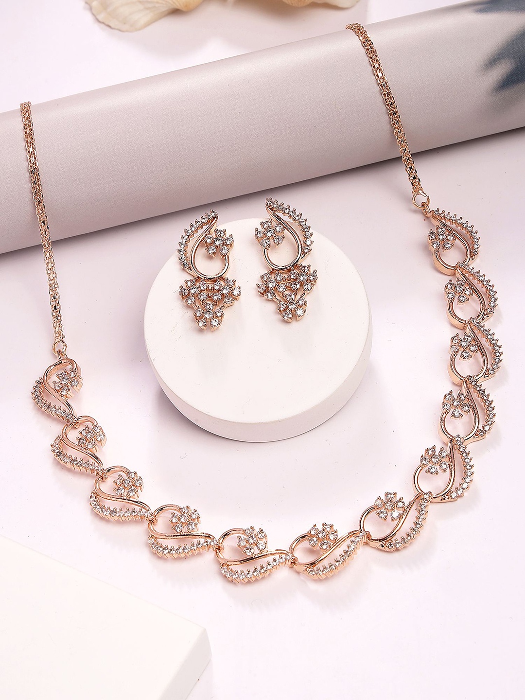 

KARATCART Rose Gold-Plated American Diamond Studded Jewellery Set