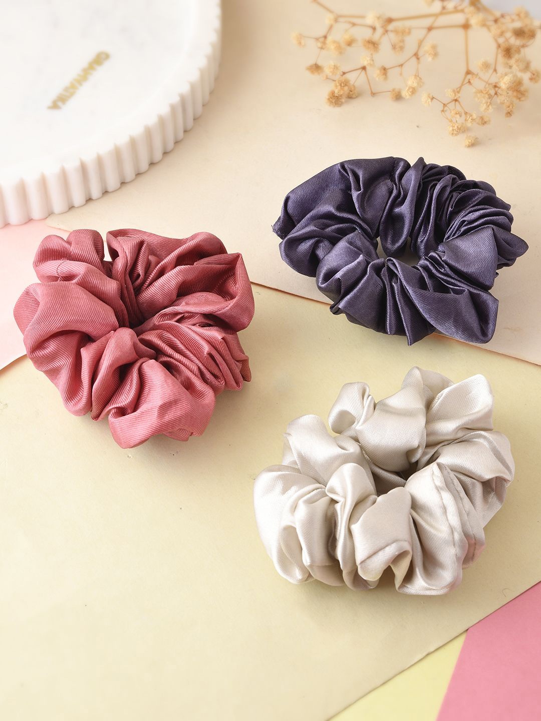 

Silvermerc Designs Women Set of 3 Embellished Ponytail Holders, Pink
