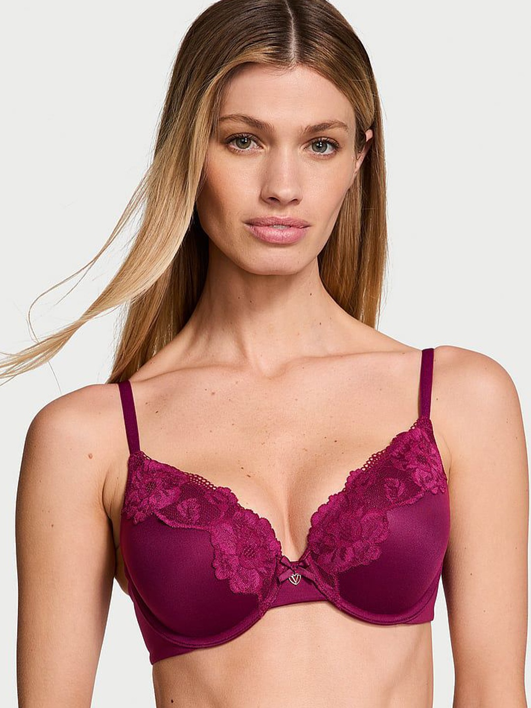 

Victoria's Secret Women Underwired Lightly Padded Perfect Shape Lace-Trim Push-Up Bra, Magenta