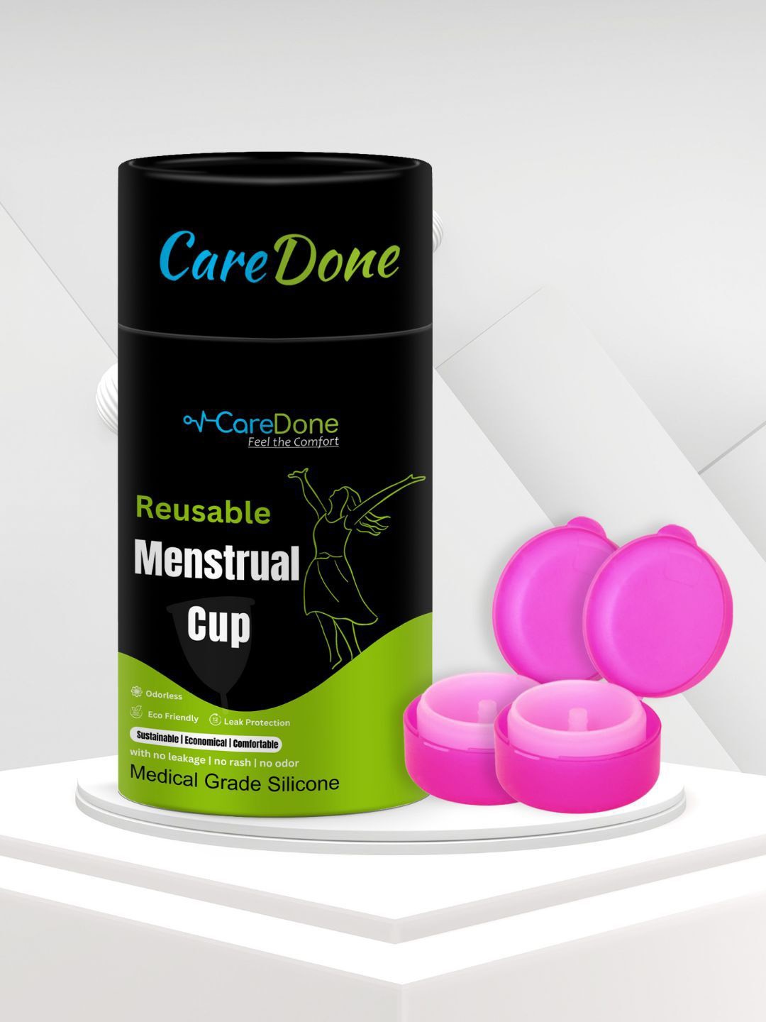 

CareDone Set of 2 Reusable Soft and Leakproof Silicone Folding Menstrual Cups, Pink