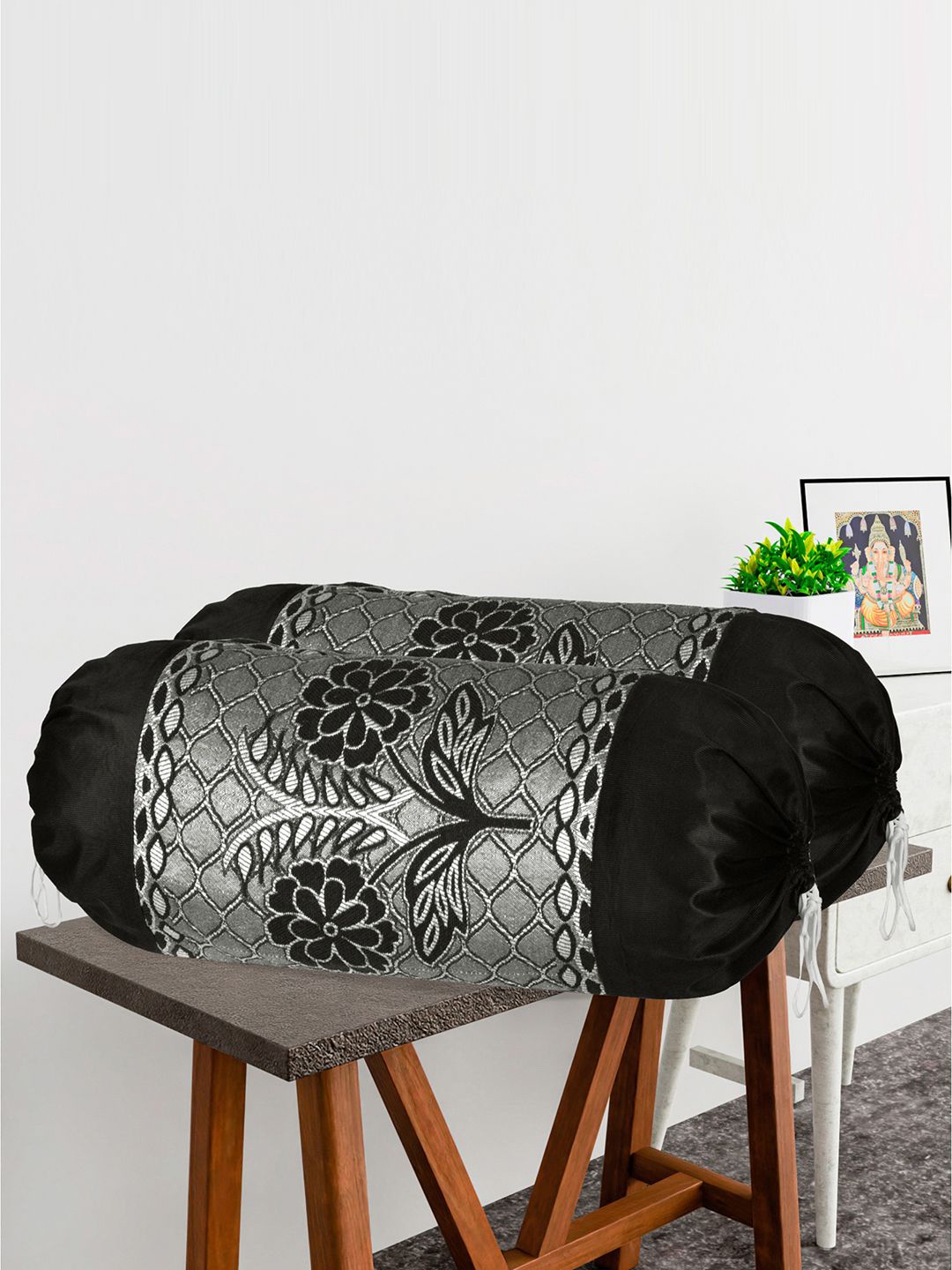 

Kuber Industries Black & Grey 6 Pieces Printed Cylindrical Bolster Covers