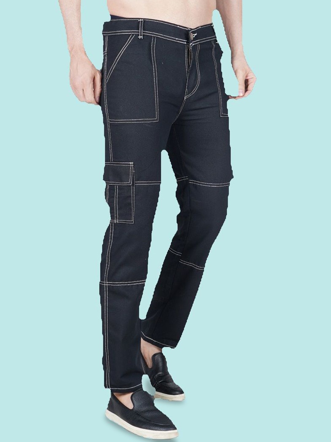 

COMFITS Men Cotton Classic Straight Fit Slash Knee Jeans, Black