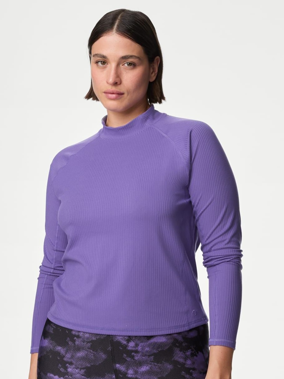 

Marks & Spencer Woman Striped High Neck Long Sleeves Top, Purple