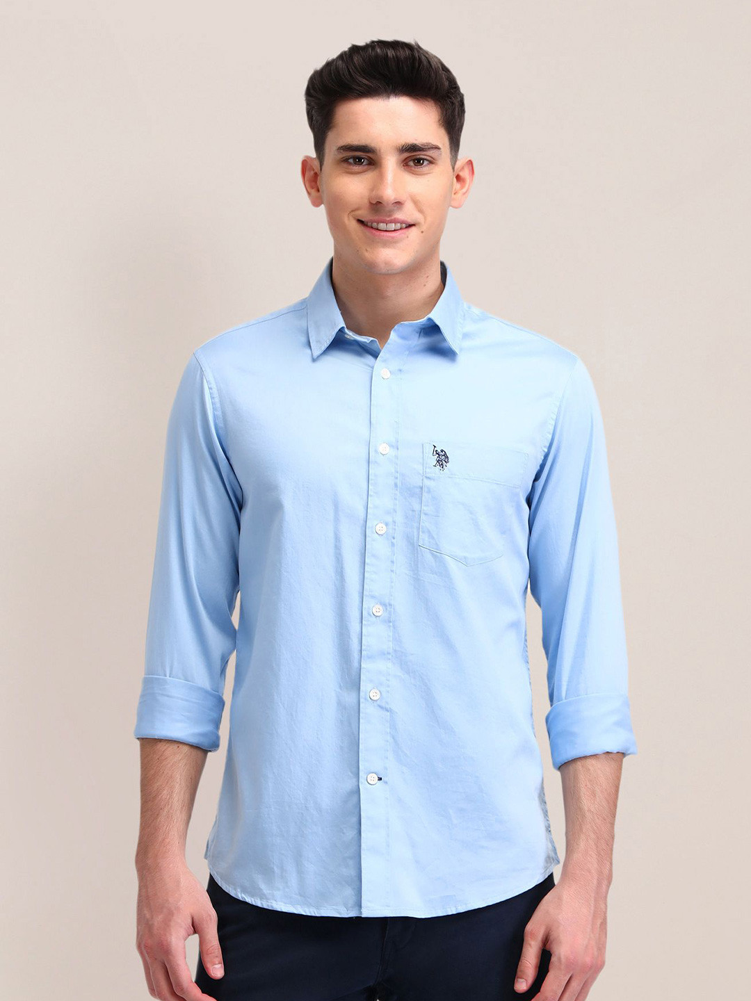 

U.S. Polo Assn. Men Classic Spread Collar Solid Cotton Tailored Fit Casual Shirt, Blue