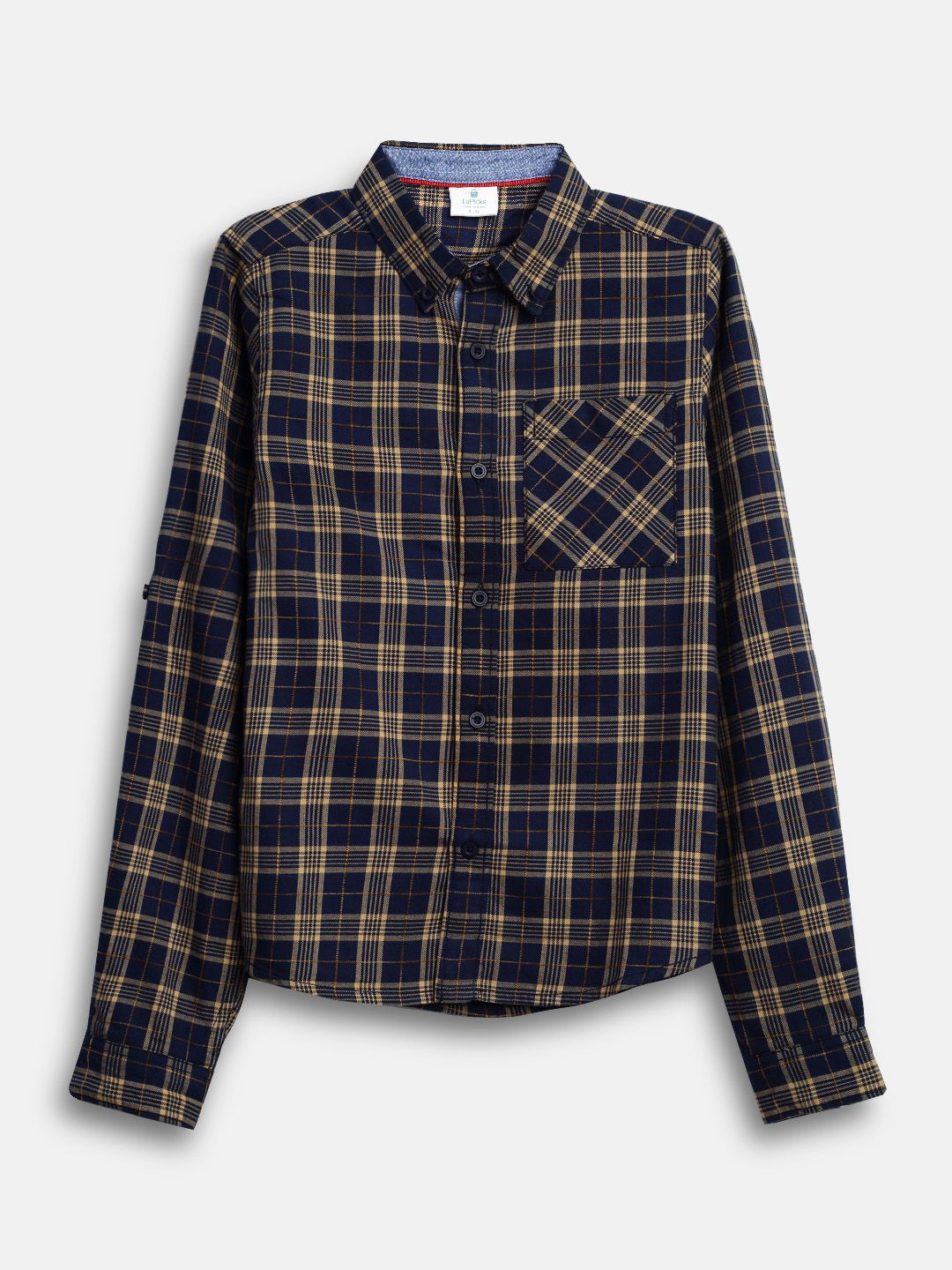 

LilPicks Boys Spread Collar Tartan Checked Cotton Casual Shirt, Navy blue