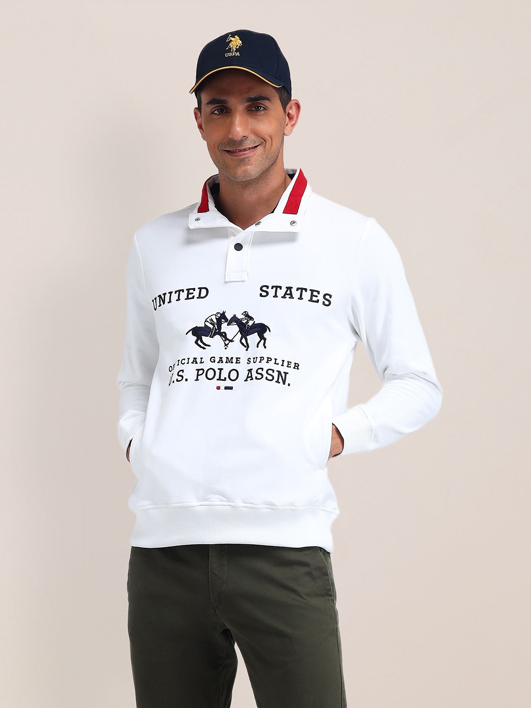

U.S. Polo Assn. Men Printed Front-Open Sweatshirt, White