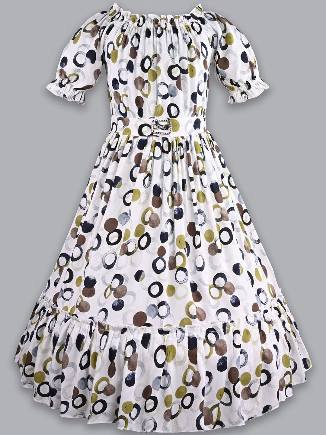 

Wish Karo Girls Print Puff Sleeve Fit & Flare Dress, White