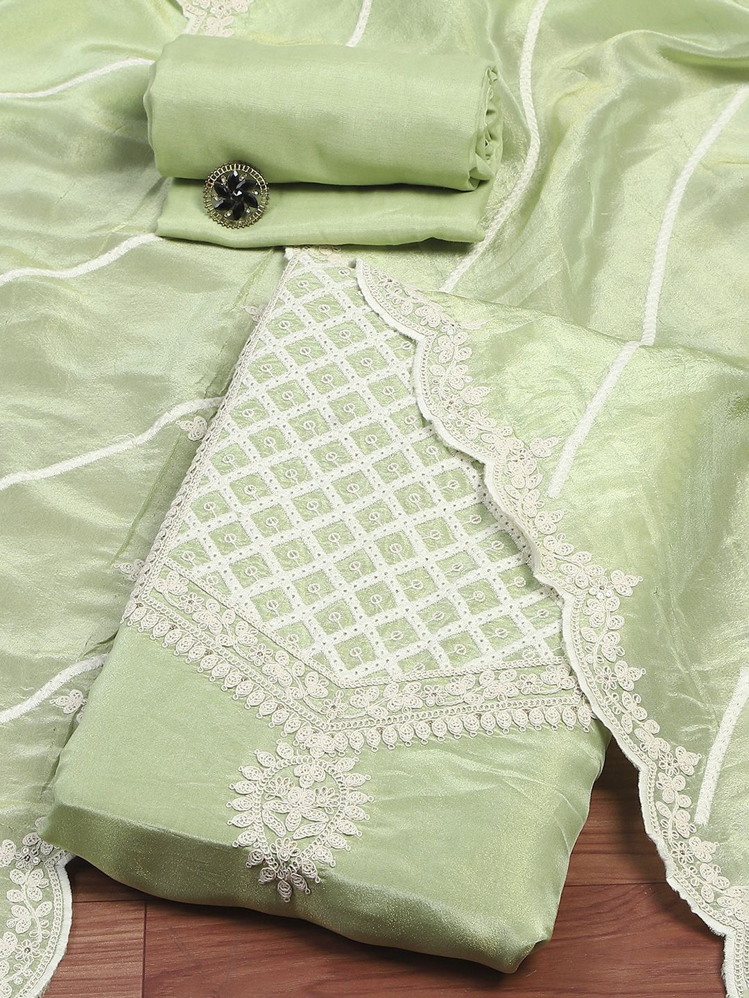 

Biba Floral Embroidered Unstitched Dress Material, Green
