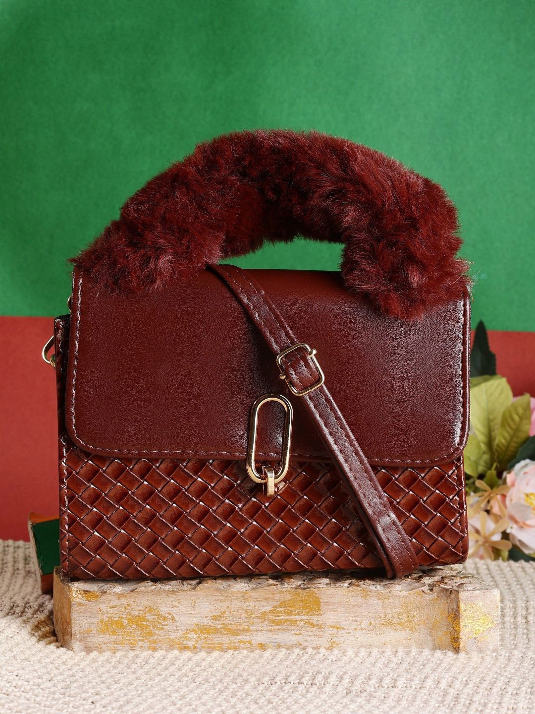 

SAZARA Women Textured Solid Structured Handheld Bag, Brown