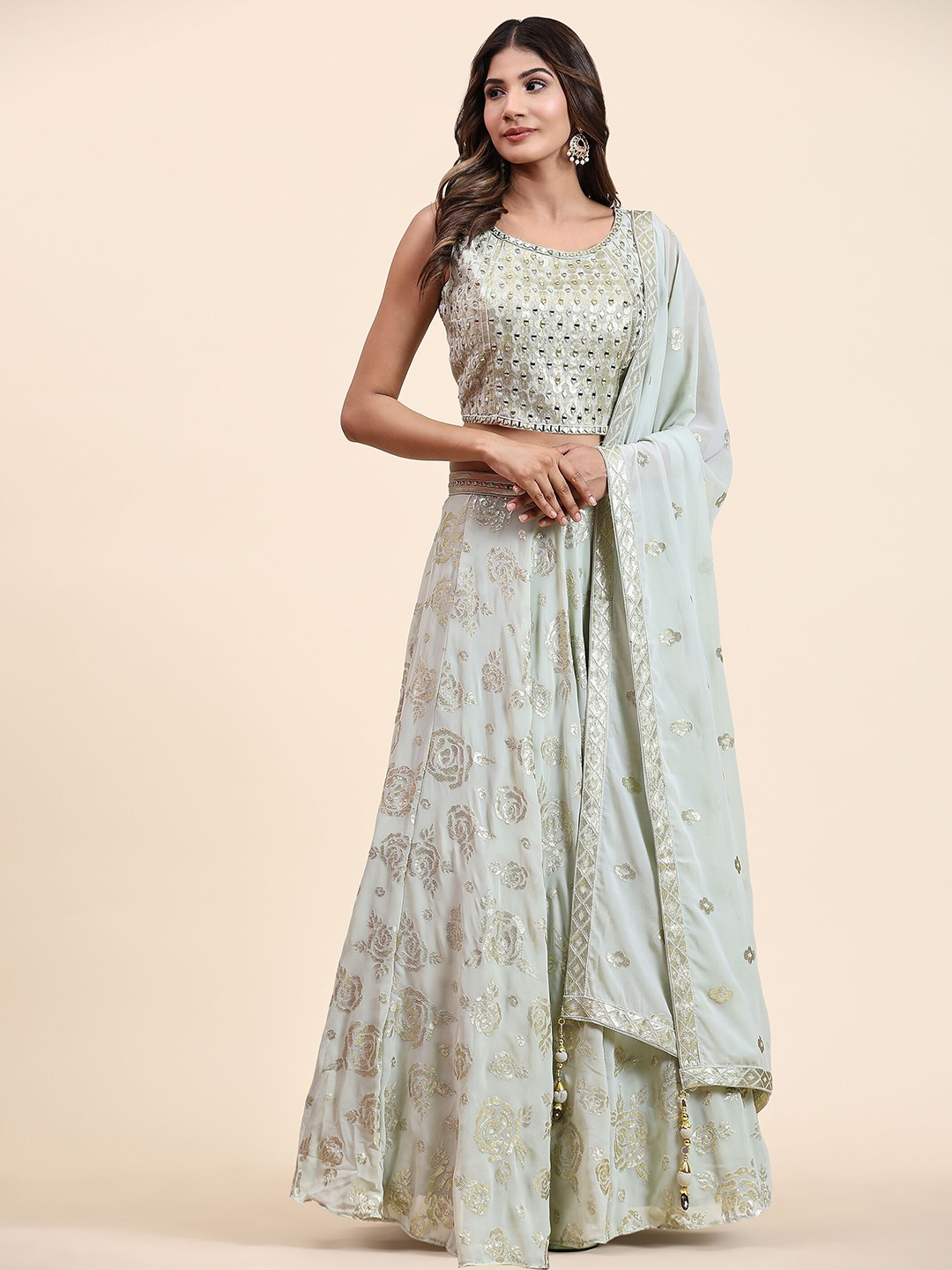 

VANAKARA Embellished Sequinned Ready to Wear Lehenga & Blouse With Dupatta, Green