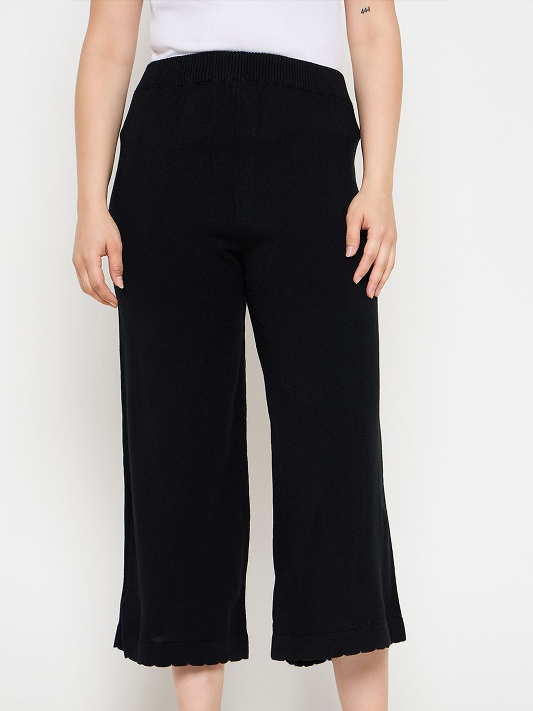 

CREATIVE LINE Women Self Design Knitted Palazzos, Black