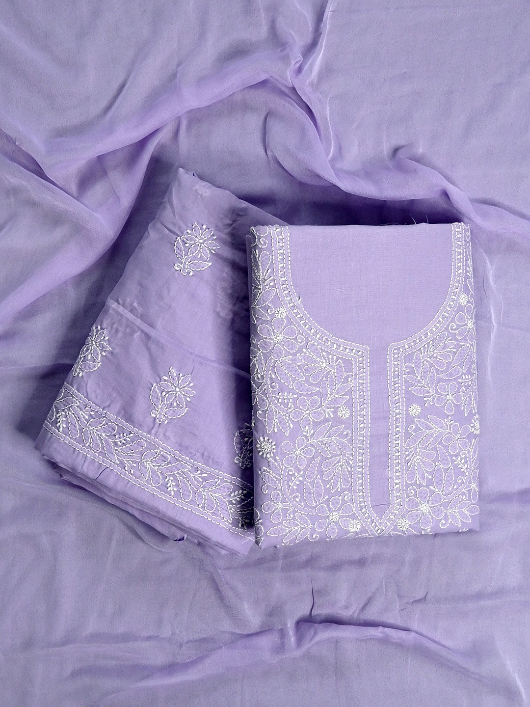 

Seva Chikan Floral Lucknowi Chikankari Embroidered Unstitched Dress Material, Mauve