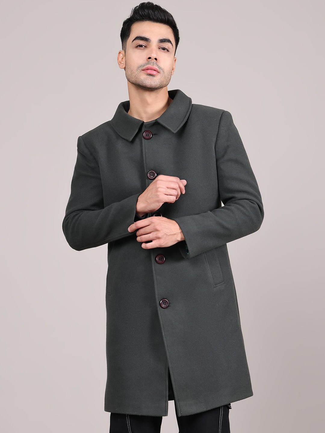 

HOUSE OF VEDAS Men Single-Breasted Overcoat, Black