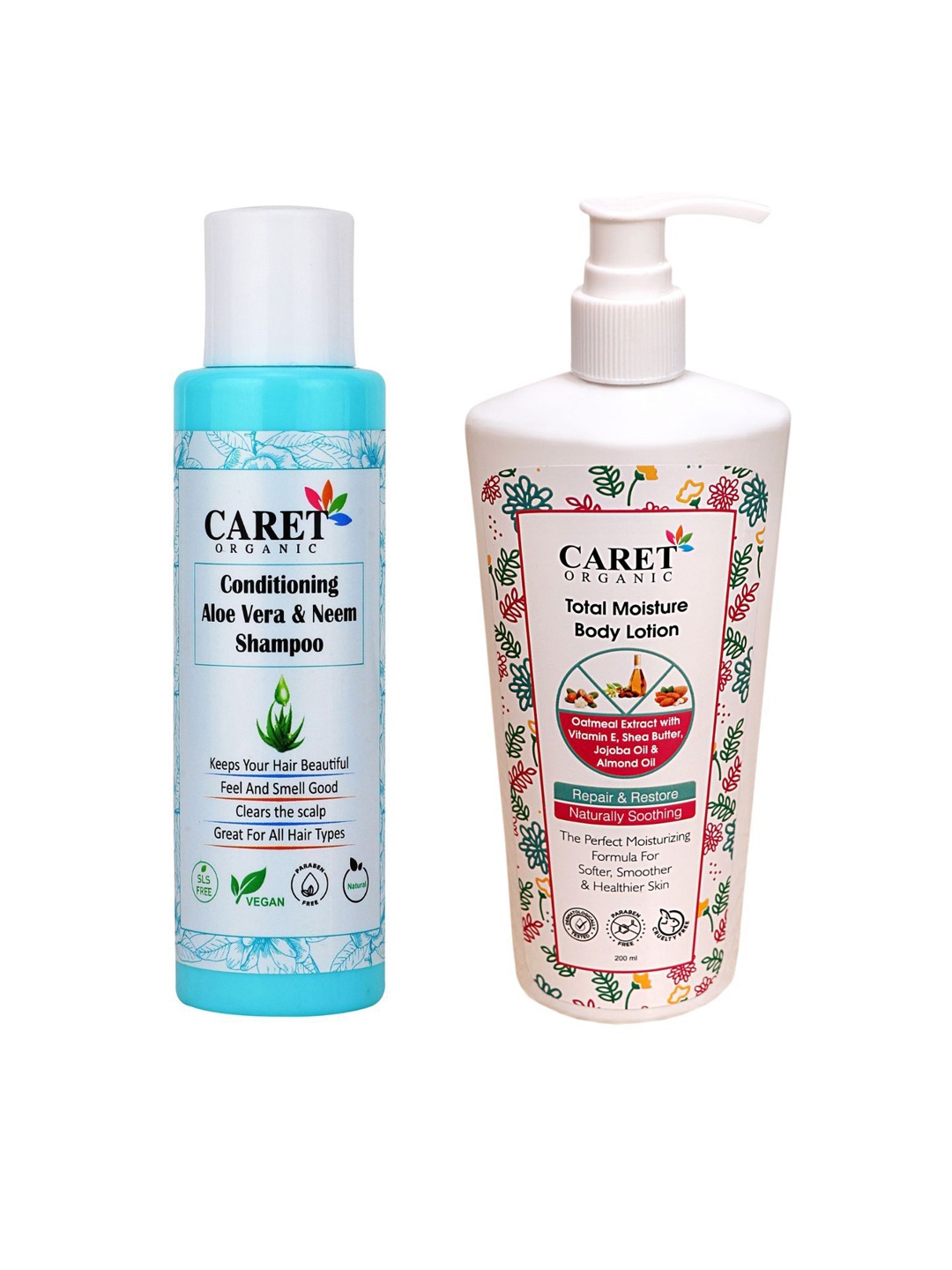 

CARET ORGANIC Set Of 2 Conditioning Aloe Vera Shampoo With Body Lotion - 100 ml & 200ml, White