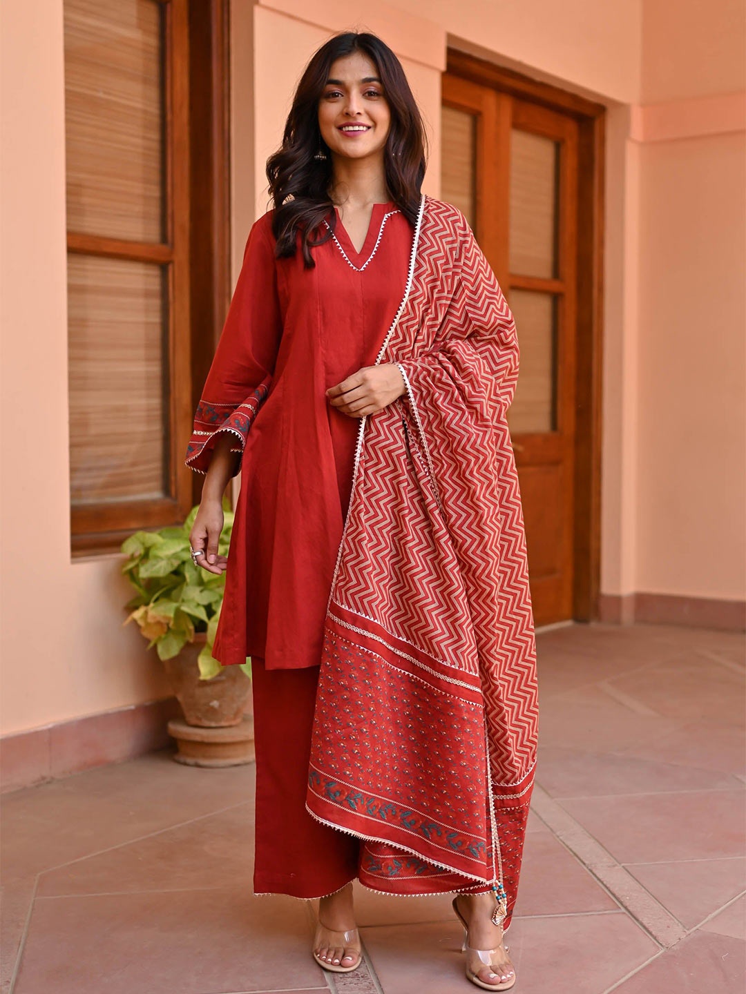 

Bunaai Gotta Patti Kurta with Palazzo & Dupatta, Rust