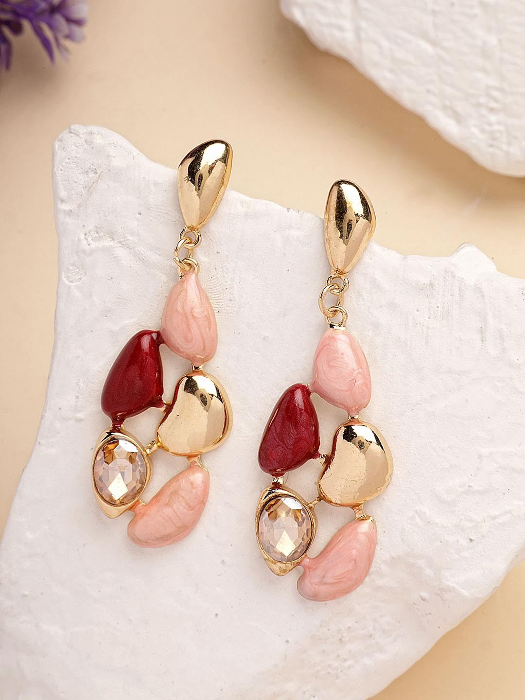

Bohey by KARATCART Gold Plated Stone Studded Contemporary Drop Earrings