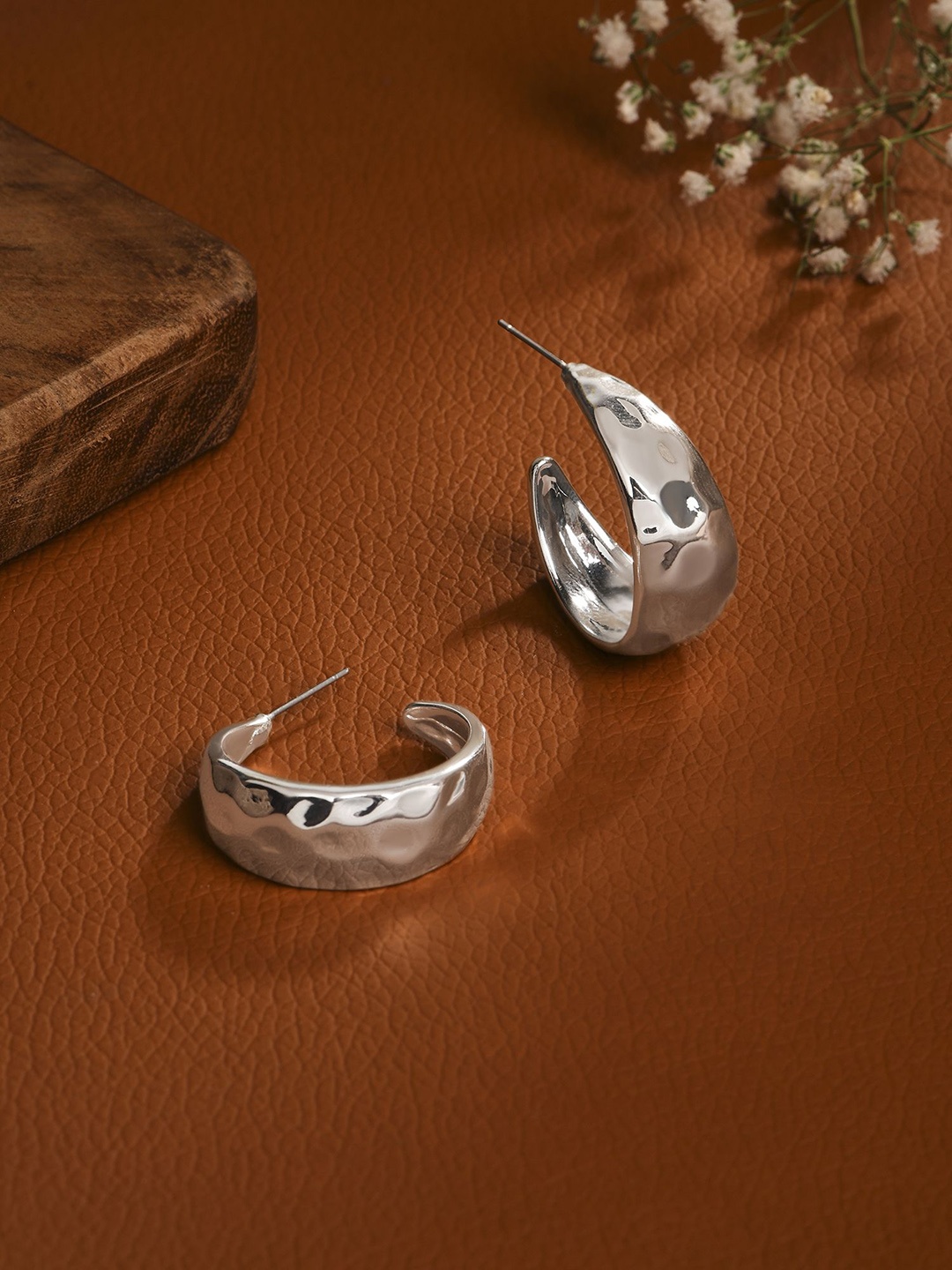 

Accessorize Chunky Hammered Circular Half Hoop Earrings, Silver