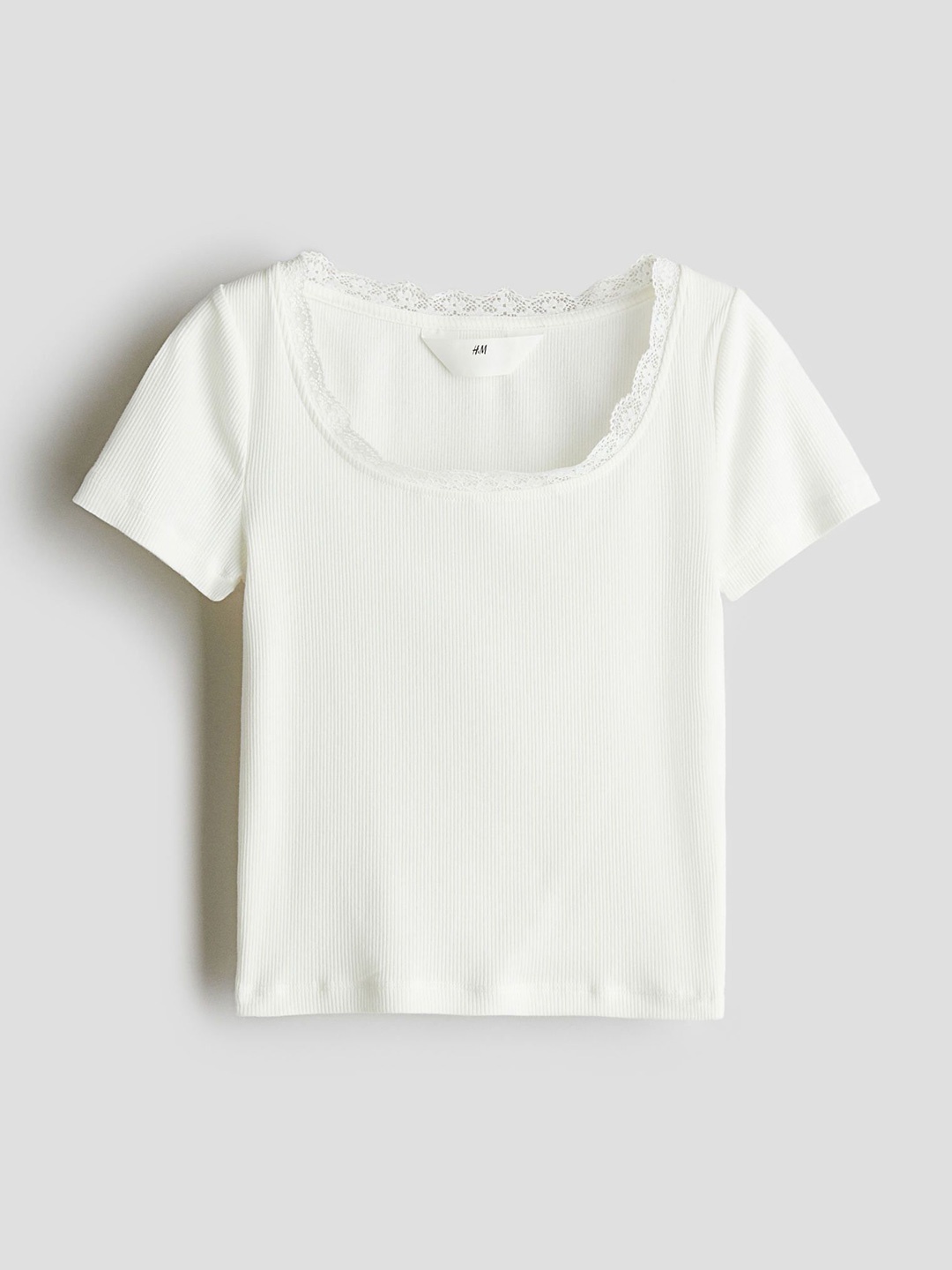 

H&M Girls Lace-Trimmed Cotton Top, White