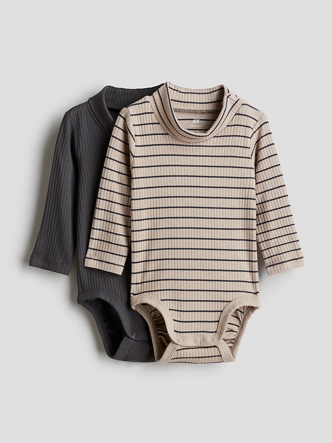 

H&M Infant Boys Pack Of 2 Cotton Ribbed Polo Neck Bodysuits, Cream