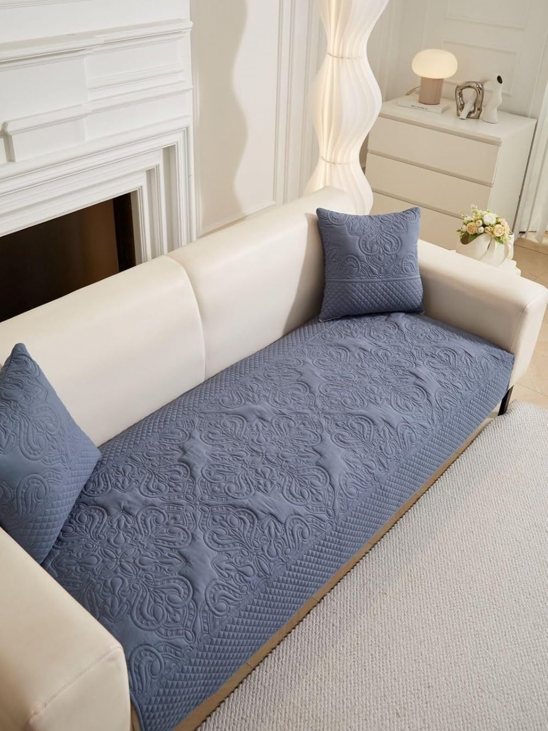 

HomeCloud Blue & White Cotton 2 Piece Sofa Cover