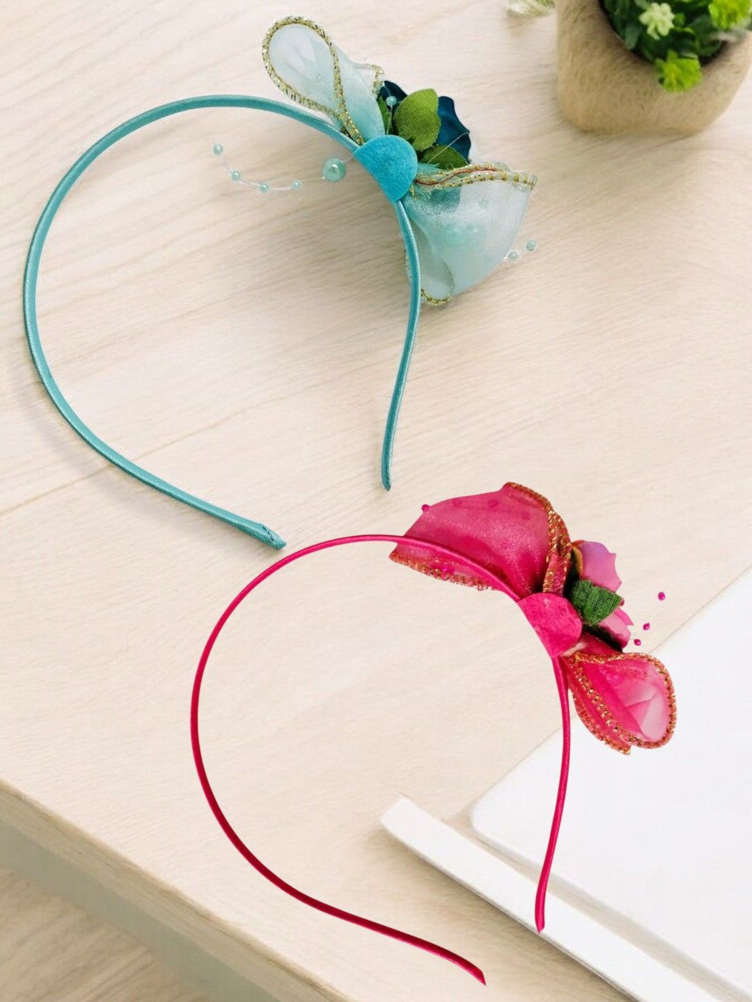 

9blings Girls Set of 2 Lace Hairband, Blue