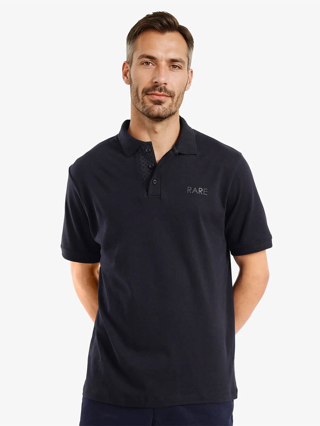 

RARE RABBIT Men Polo Collar T-shirt, Black