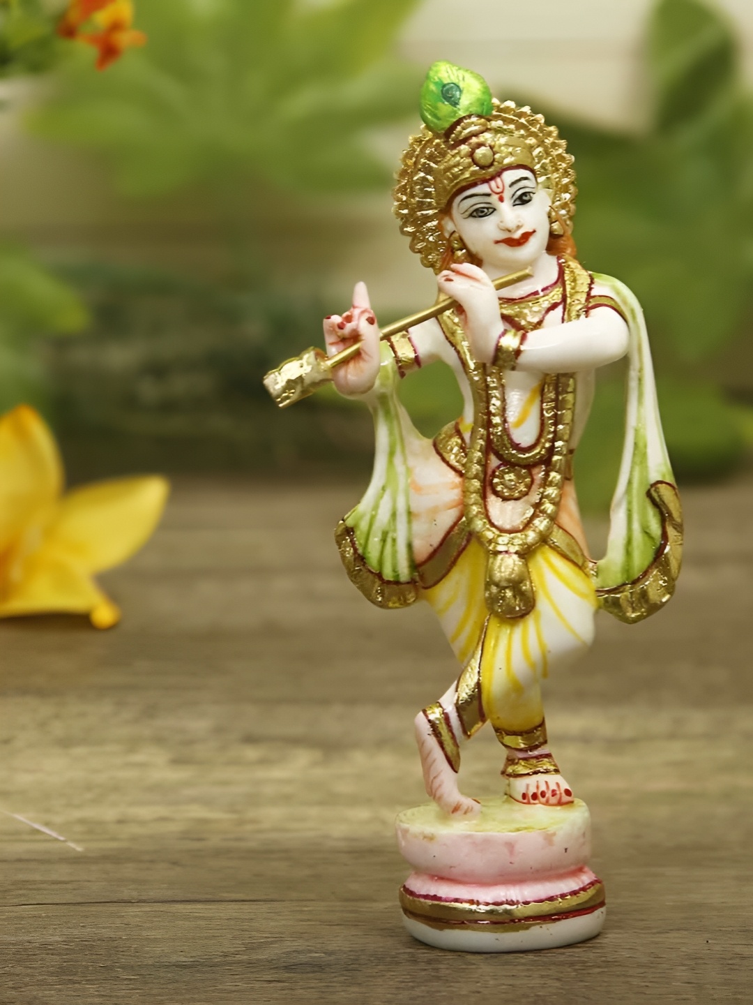 

HANDICRAFTS PARADISE White & Gold Toned Religious Krishna Idol Showpiece