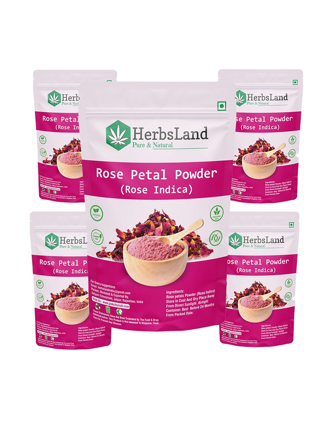 

HerbsLand Set Of 5 Rose Petal Powder Natural Face Mask - 100 g Each