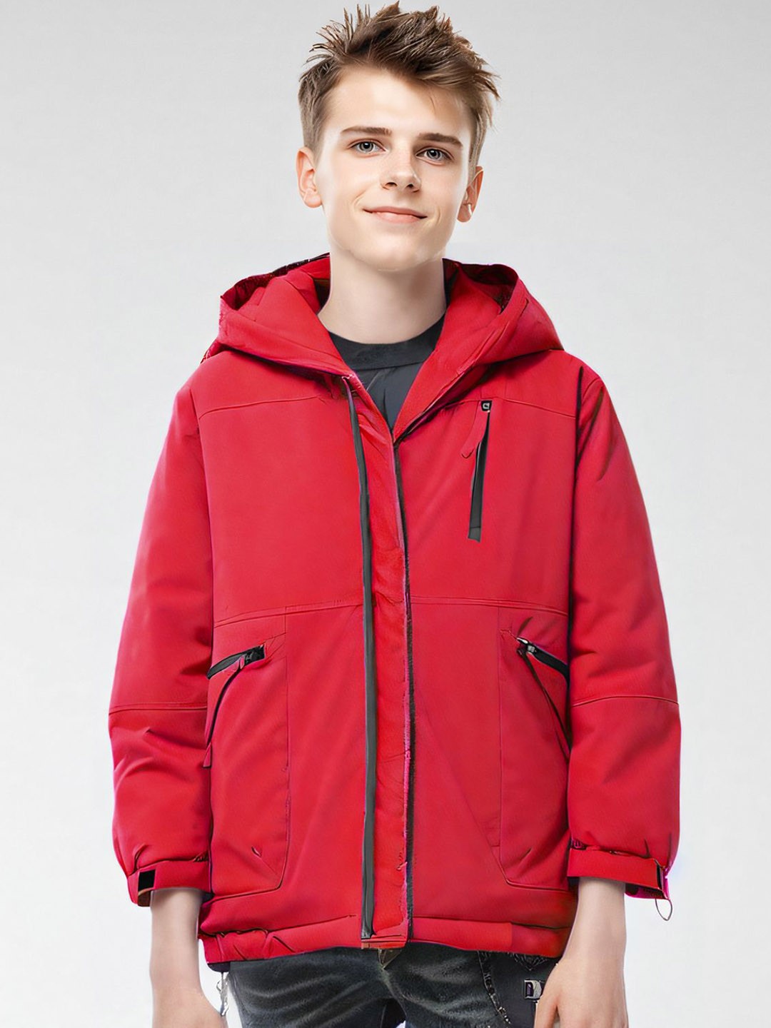 

StyleCast x Revolte Men Hooded Solid Casual Padded Jacket, Red