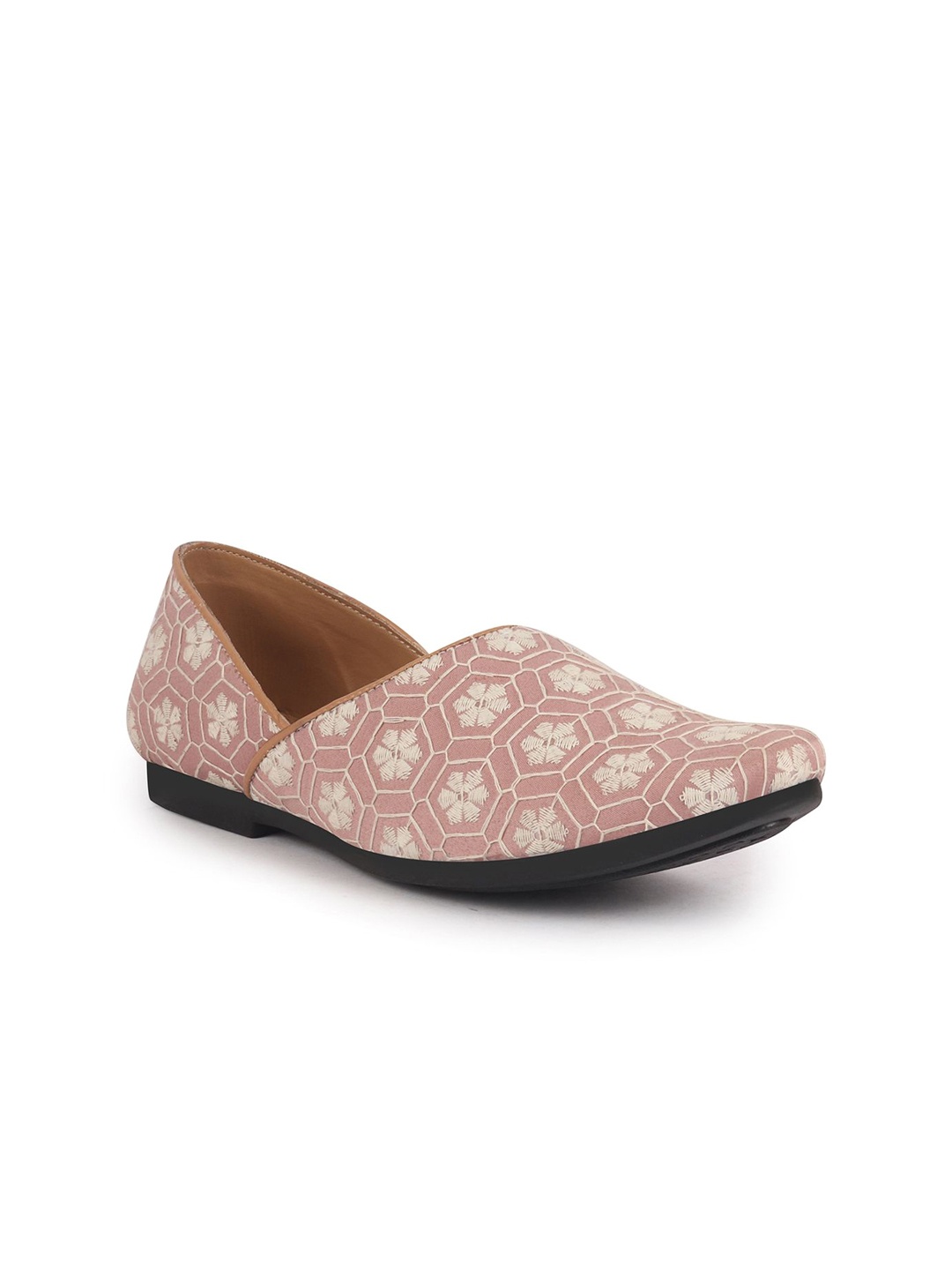 

FAUSTO Men Embroidery Ethnic Half Cut Slip On Lightweight Mojaris, Pink
