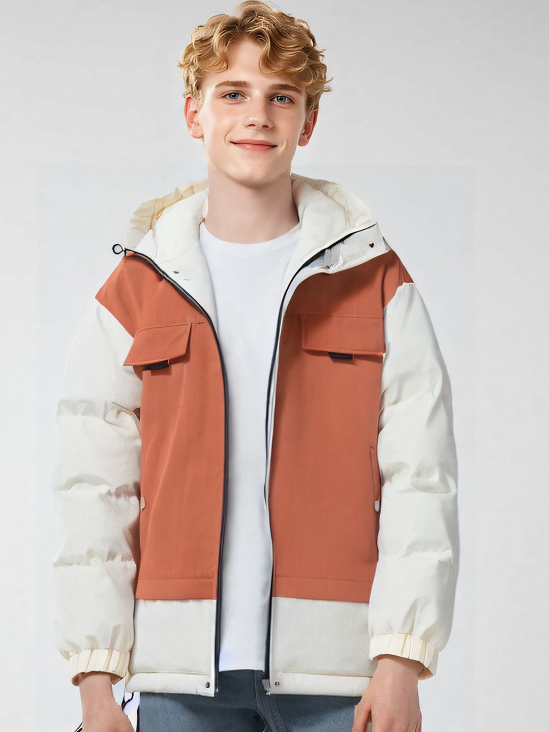 

StyleCast x Revolte Men Hooded Colourblocked Casual Padded Jacket, Off white