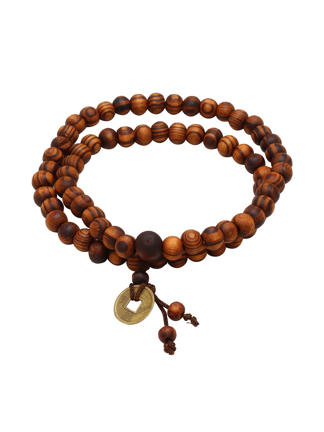 

MEMOIR Unisex Tiger Eye Wooden Beaded Fengshui Ball Adjustable Elasticated Bracelet, Gold