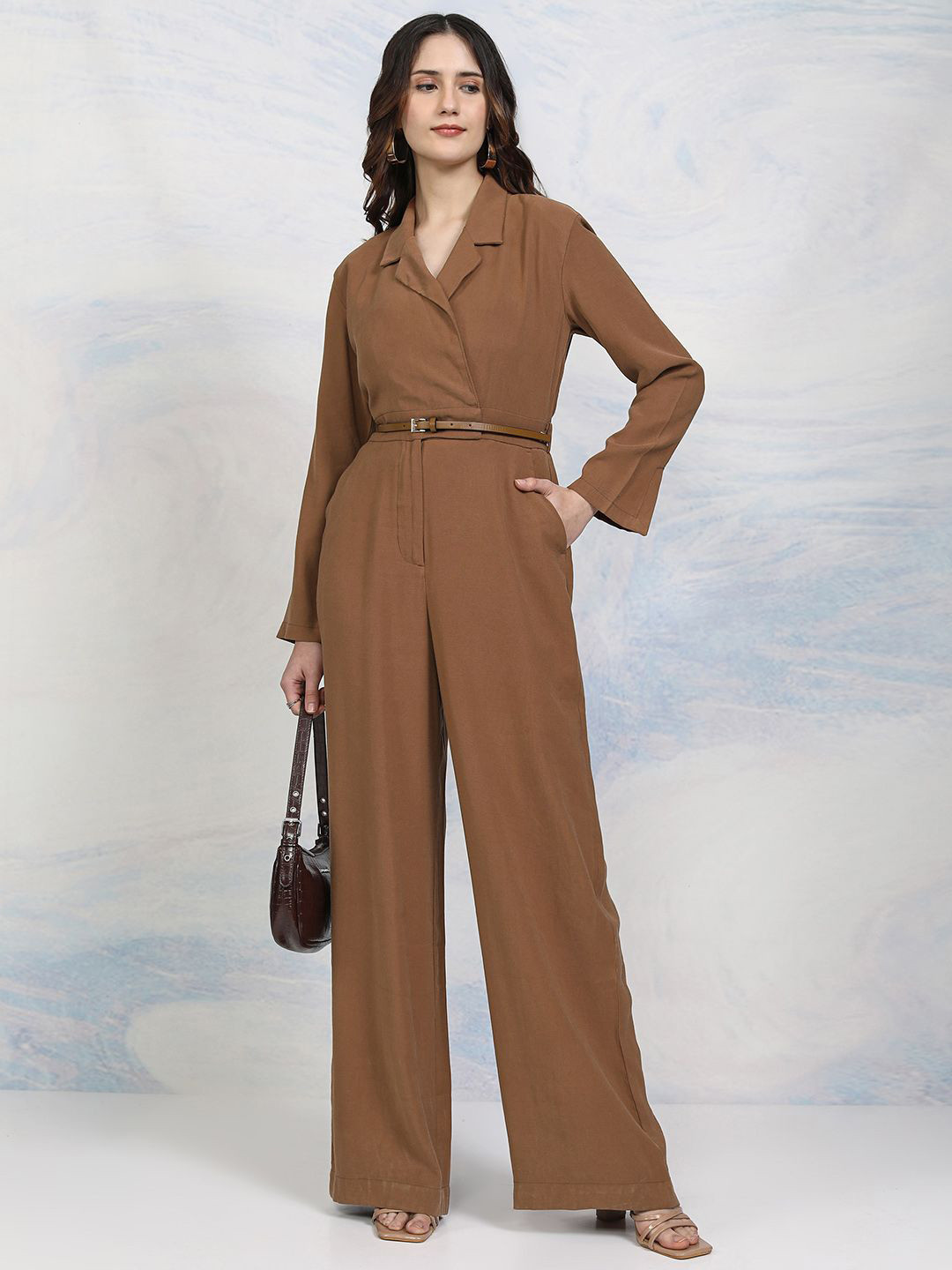 

Tokyo Talkies Women Shirt Collar Basic Jumpsuit, Brown